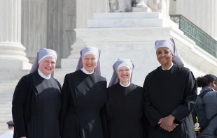 Little Sisters of the Poor outside SCOTUS after oral arguments for their case against the HHS Mandate.   Becket Fund for Religious Liberty.