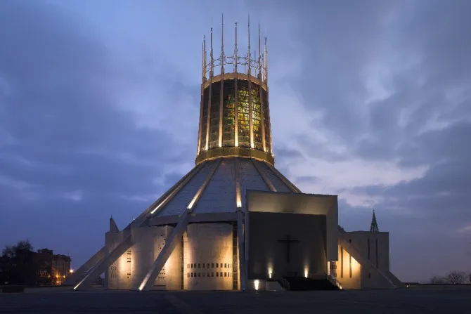 Liverpool Metropolitan Cathedral at dusk reduced grain corrected perspective