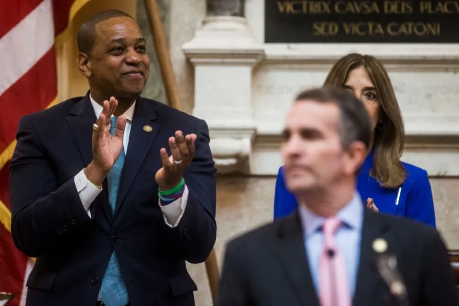 Lt. Gov. Justin Fairfax applauds as Gov. Ralph Northam delivers the State of the Commonwealth address at the Virginia State Capitol, Jan. 8, 2020 in Richmond, Virginia. ?w=200&h=150