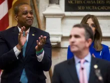 Lt. Gov. Justin Fairfax applauds as Gov. Ralph Northam delivers the State of the Commonwealth address at the Virginia State Capitol, Jan. 8, 2020 in Richmond, Virginia. 