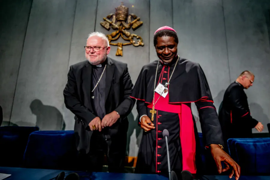 Bishop Andrew Nkea Fuanya and Cardinal Reinhard Marx at a Vatican press briefing, Oct. 24, 2018. ?w=200&h=150
