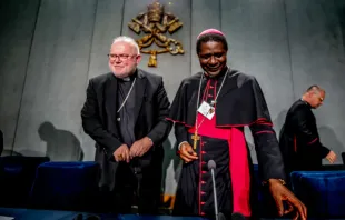 Bishop Andrew Nkea Fuanya and Cardinal Reinhard Marx at a Vatican press briefing, Oct. 24, 2018.   CNA