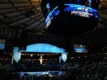Madison Square Garden prepares for the Papal Mass, Sept. 25, 2015. 