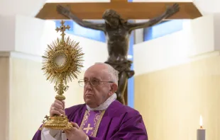 Pope Francis' televised Mass and Eucharistic Adoration on March 21, 2020.   Vatican Media/CNA.