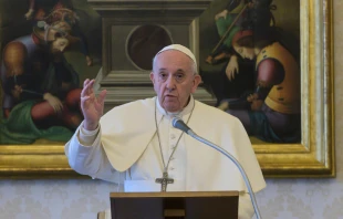 Pope Francis delivers his Angelus broadcast from the Apostolic Palace March 29, 2020.   Vatican Media.