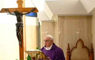 Pope Francis offers Mass in Casa Santa Marta on March 30, 2020.   Vatican Media/CNA.