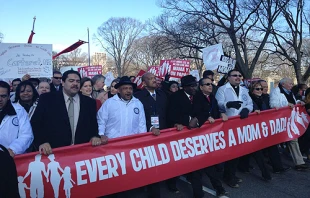 March for Marriage participants carry a banner in Washington D.C. on March 26, 2013.   Addie Mena/CNA.