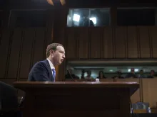 Facebook CEO Mark Zuckerberg testifies before a combined Senate Judiciary and Commerce committee hearing April 11, 2018. 