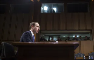 Facebook CEO Mark Zuckerberg testifies before a combined Senate Judiciary and Commerce committee hearing April 11, 2018.   Zach Gibson / Getty Images.