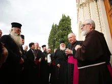Members of the commission for dialogue between the Orthodox and Catholic Churches outside the shrine of the Holy Face in Manoppello, Italy, Sept. 18, 2016. 
