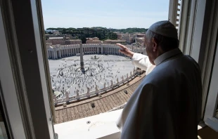 Pope Francis imparts a blessing from the window of the Apostolic Palace on May 24, 2020.   Vatican Media/CNA.
