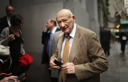 Former New York Mayor Ed Koch exits a morning breakfast where Mayor Michael Bloomberg discussed the growth of lower Manhattan. ?w=200&h=150