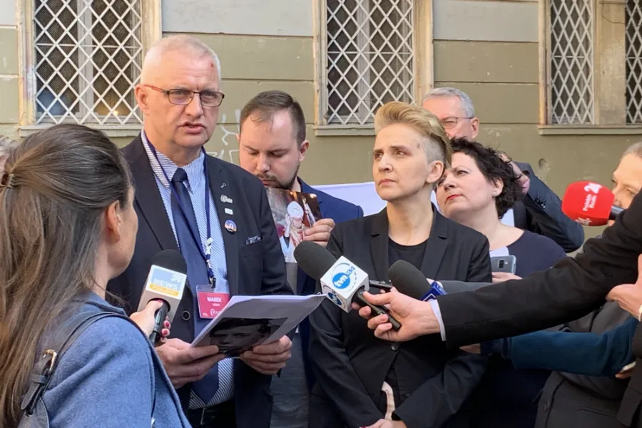 Members of Have No Fear, a Polish organization for sex abuse victims and advocates, speak to media in Rome, Feb. 21, 2019. ?w=200&h=150