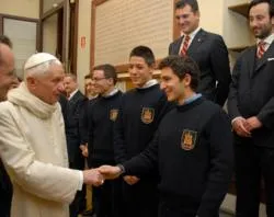 Members of the youth group for the associaton and their leaders greet the Pope in the Vatican. Courtesy of the Association of Sts. Peter and Paul?w=200&h=150