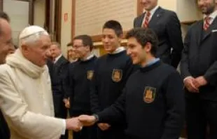 Members of the youth group for the associaton and their leaders greet the Pope in the Vatican. Courtesy of the Association of Sts. Peter and Paul 