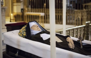 Mother Angelica's body at Our Lady of the Angels Chapel shortly before her Memorial Mass, March 30, 2016.   EWTN.