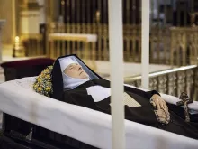 Mother Angelica's body at Our Lady of the Angels Chapel shortly before her Memorial Mass, March 30, 2016. 