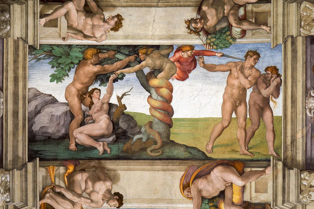 Michelangelo's The Fall and Expulsion from Paradise from the Vatican's Sistine Chapel (1508-12).