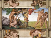 Michelangelo's The Fall and Expulsion from Paradise from the Vatican's Sistine Chapel (1508-12).