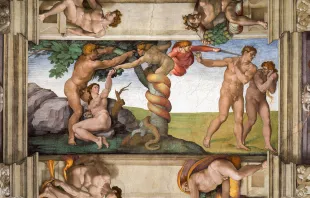 Michelangelo's The Fall and Expulsion from Paradise from the Vatican's Sistine Chapel (1508-12). 