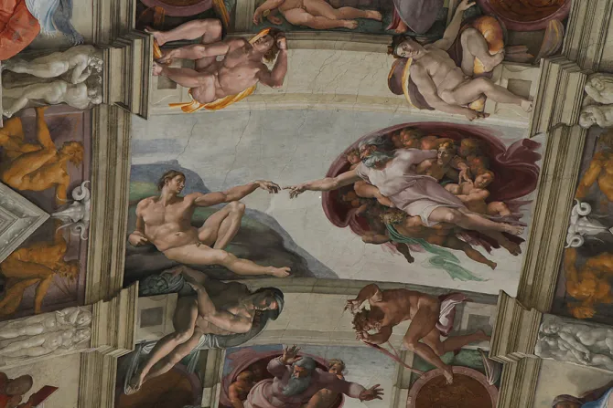 Michelangelos frescoe The Creation of Adam on the ceiling of the Vaticans Sistine Chapel on Oct 29 2014 Credit Bohumil Petrik CNA CNA 10 30 14