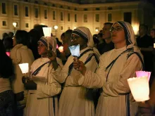 Missionaries of Charity at a prayer vigil in St. Peter's Square, June 19, 2015. 