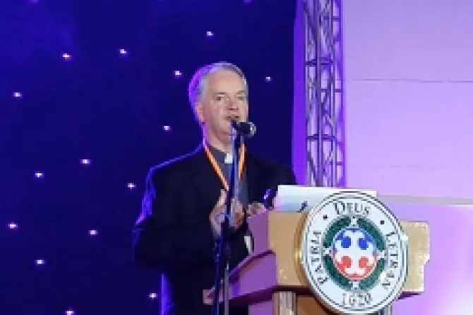 Mons Paul Tighe secretary of the Pontifical Council for Social Communications speaks at the Catholic Social Media Summit in the Philippines Credit Youth Pinoy CNA