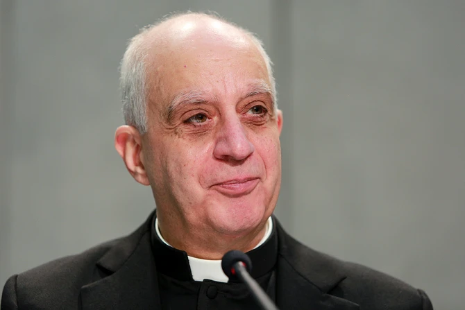 Mons Rino Fisichella 1 at the Mercy conference presentation at Sala Stampa on Jan 18 2016 Credit Daniel Ibanez CNA 1 18 16