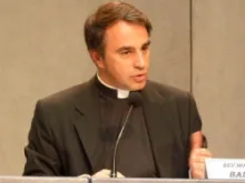 Monsignor Ettore Balestrero, the Holy See’s Under-Secretary for Relations with States, speaks at a July 18, 2012 press conference.