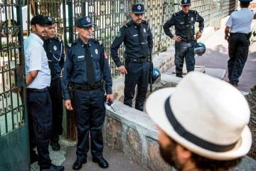 Moroccan security forces stand guard outside a courthouse holding the trial of Hajar Raissouni on charges of abortion in the capital Rabat Sept 9 2019 Credit Fadel Senna AFP Getty Images