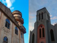 A mosque in Ketou, and a church in Ouidah, Benin. 