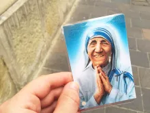 Mother Teresa prayer card for WYD pilgrims in Krakow, Poland on July 25, 2016. 