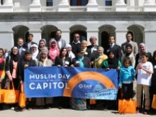 Muslims advocates gathered at the California state capitol. Photo courtesy of the Council on American-Islamic Relations CA.