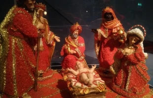 Nativity made of red coral in the "100 Nativities at the Vatican" display.   Courtney Grogan / CNA.