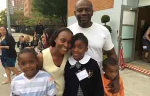Negueubou Kamwa (C), who met Pope Francis Sept. 25 at Our Lady, Queen of the Angels School in New York City, together with her family.   Addie Mena/CNA.