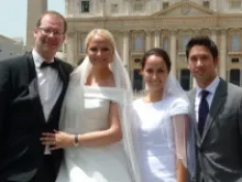 Newlyweds, (L to R) Axel and Susie Dreyer from Dusseldorf, Germany and Anna and Kyle Barella from Naples, Fla.
