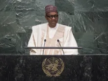 Nigerian president Muhammadu Buhari addresses the UN General Assembly in 2015. 