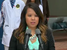 Nina Pham after her release from care. Screenshot. 