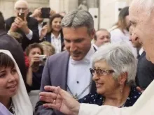 Nina Vela meets Pope Francis during a pilgrimage to Rome. 