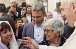 Nina Vela meets Pope Francis during a pilgrimage to Rome.   Vatican Media