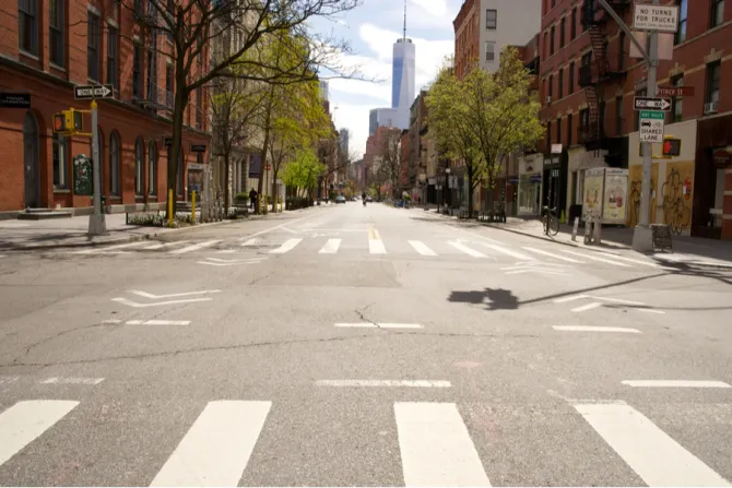 Normally busy streets in Manhattan are  deserted April 10 2020 after officials imposed a COVID 19 lockdown Credit George Wirt Shutterstock