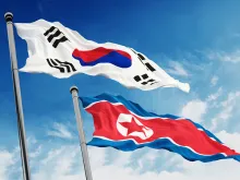 North and South Korea flags. 