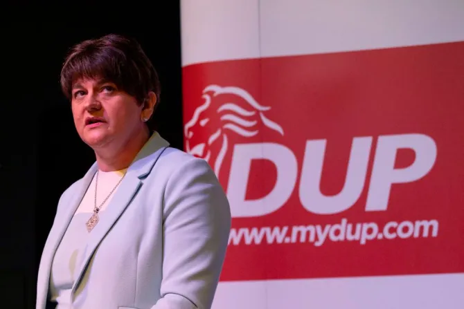 Northern Irelands Democratic Unionist Party DUP leader Arlene Foster speaks at the partys general election manifesto launch in Belfast Nov 28 2019 Credit Paul Faith AFP via Getty Image