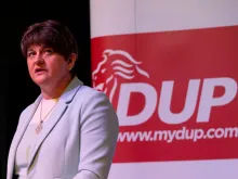 Northern Ireland's Democratic Unionist Party (DUP) leader Arlene Foster speaks at the party's general election manifesto launch in Belfast, Nov. 28, 2019. 