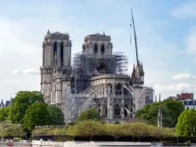Notre Dame Cathedral in Paris, the day after a massive fire damaged parts of the roof and structure.