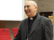 Archbishop Mario Zenari, who will be elevated to the cardinalate at the Nov. 19 consistory, speaks at a Sept. 2015 conference. 