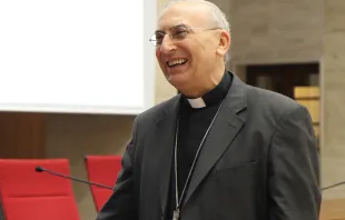 Archbishop Mario Zenari, who will be elevated to the cardinalate at the Nov. 19 consistory, speaks at a Sept. 2015 conference.   Bohumil Petrik/CNA.
