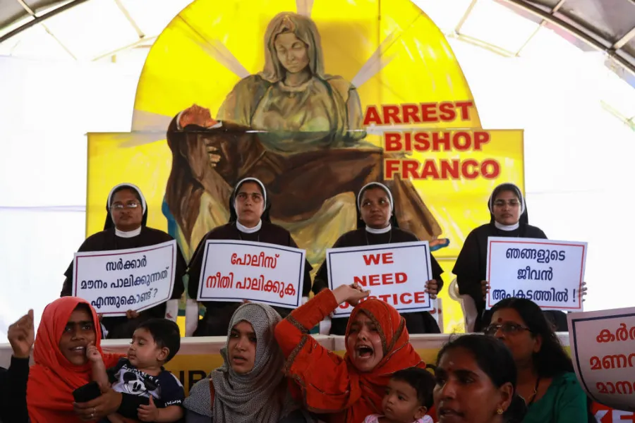 Nuns protest, demanding the arrest of Bishop Franco Mulakkal, who is accused of raping a nun, outside the High Court in Kochi, Sept. 13, 2018. ?w=200&h=150