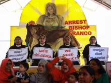 Nuns protest, demanding the arrest of Bishop Franco Mulakkal, who is accused of raping a nun, outside the High Court in Kochi, Sept. 13, 2018. 