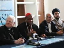 From left to right: Cardinal Angelo Scola, Cardinal John Onaiyekan, Archbishop Ghaleb Moussa Bader, Sayyid Jawad al-Khoei. June 17, 2013. OASIS Conference in Milan, Italy. 